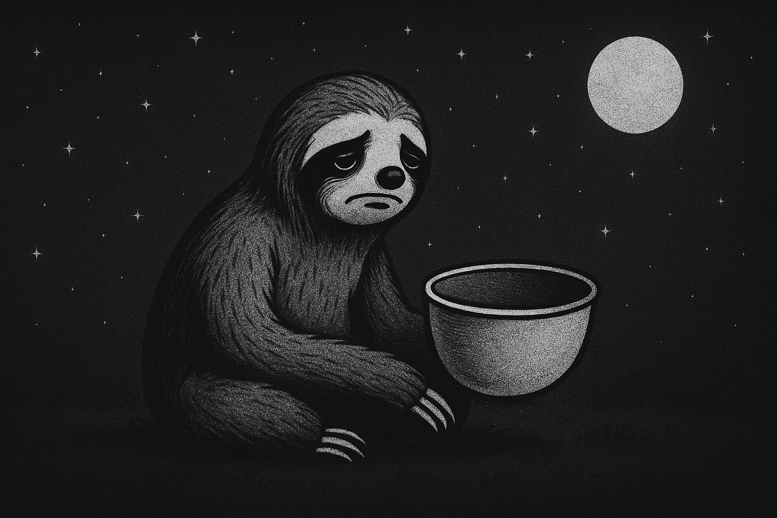 A sloth with a basket in its hands asking for donations, don't let the sloth starve