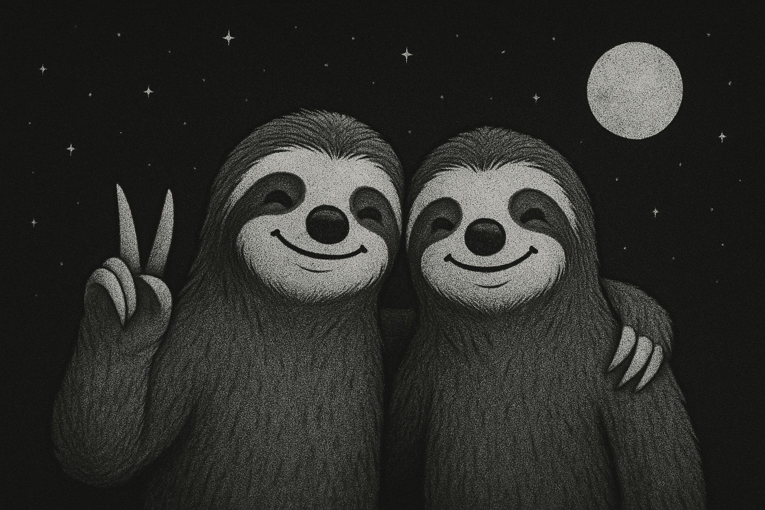 Two sloths hugging each other